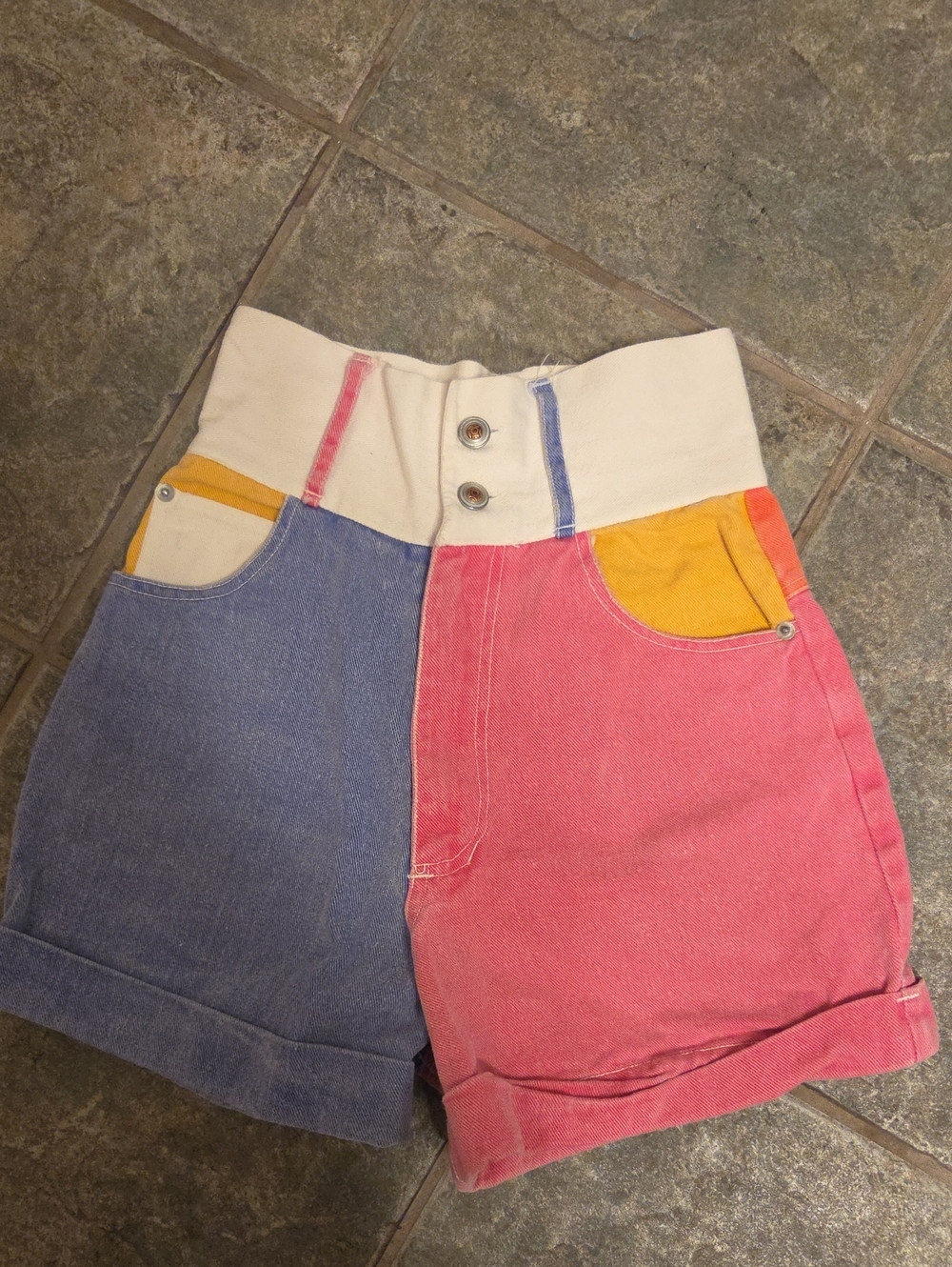 High-Waist Colorblock Shorts in Pink, Blue & Yellow